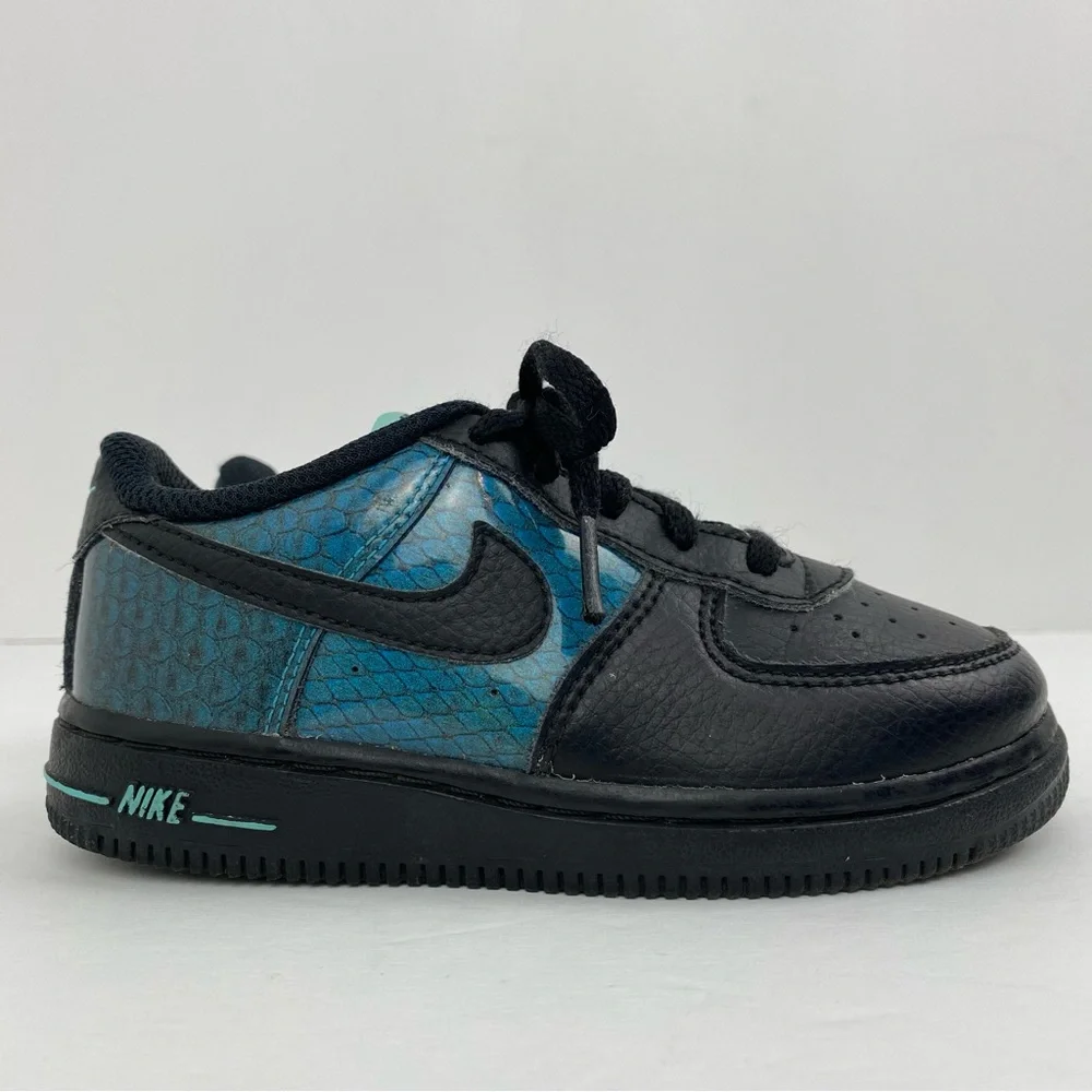 Nike Air Force 1 size 10C Toddler Black Blue Baby Dragon Sneakers BV6063-001